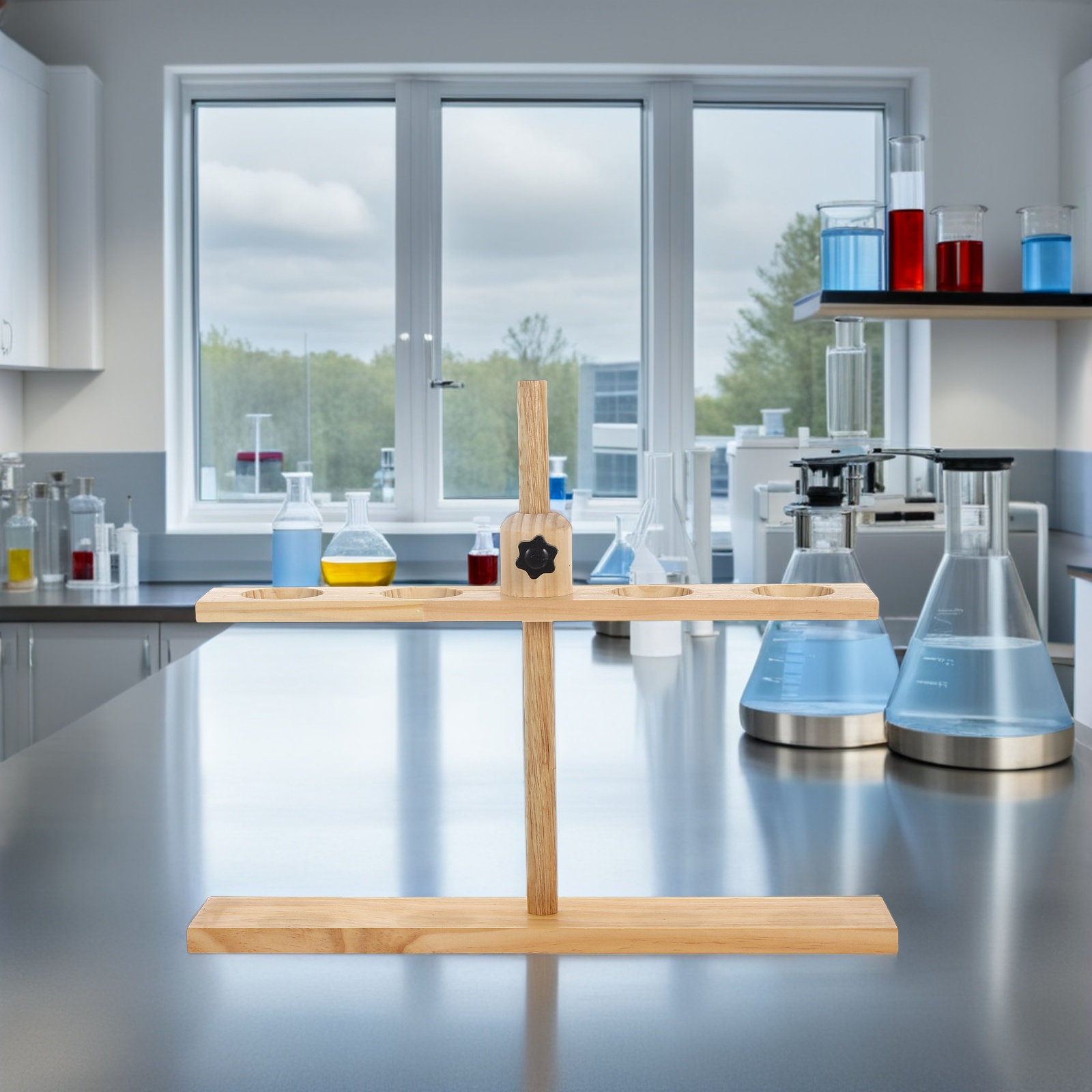 Penyangga Corong Kimia Kayu 4  - Science Experiment ulasan dan harga